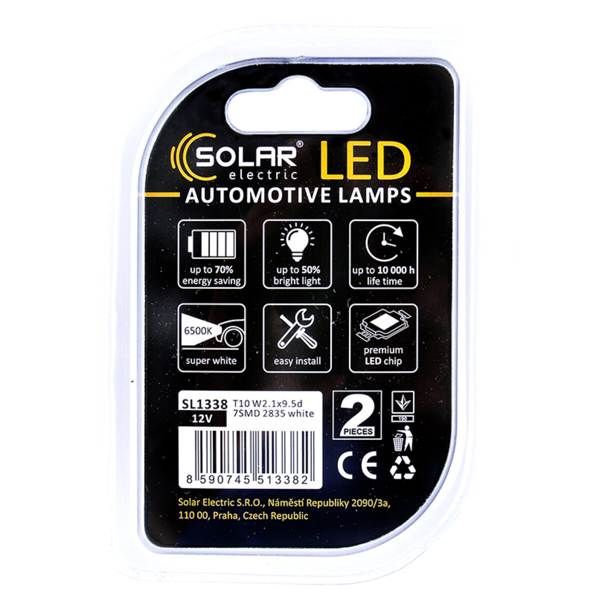 LED автолампа Solar 12V T10 W2.1x9.5d 7SMD white, 2шт (SL1338) дивитися фото №2