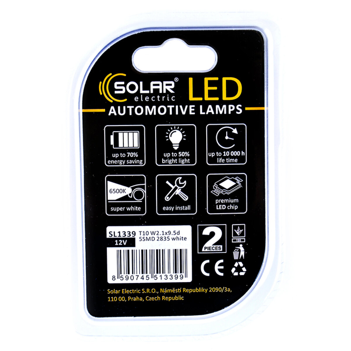 LED автолампа Solar 12V T10 W2.1x9.5d 5SMD white, 2шт SL1339 (SL1339) дивитися фото №2