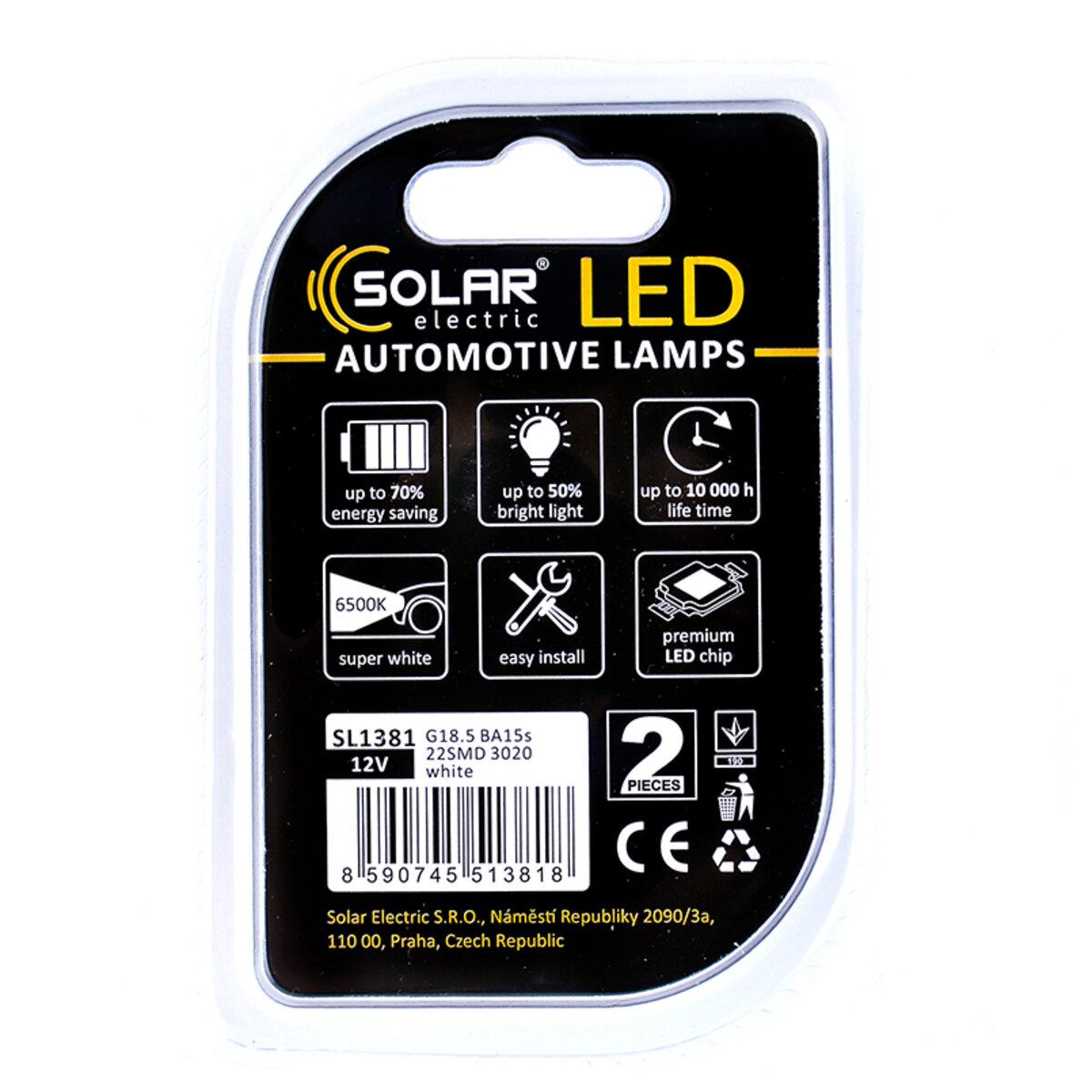 LED автолампа Solar 12V G18.5 BA15s 22SMD white, 2шт (SL1381) дивитися фото №2