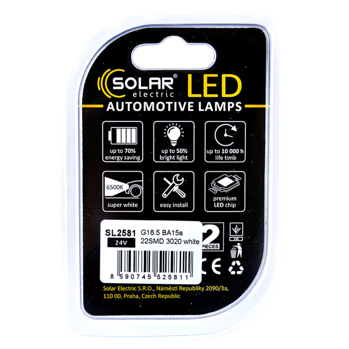 LED автолампа Solar 24V G18.5 BA15s 22SMD white, 2шт (SL2581) дивитися фото №2
