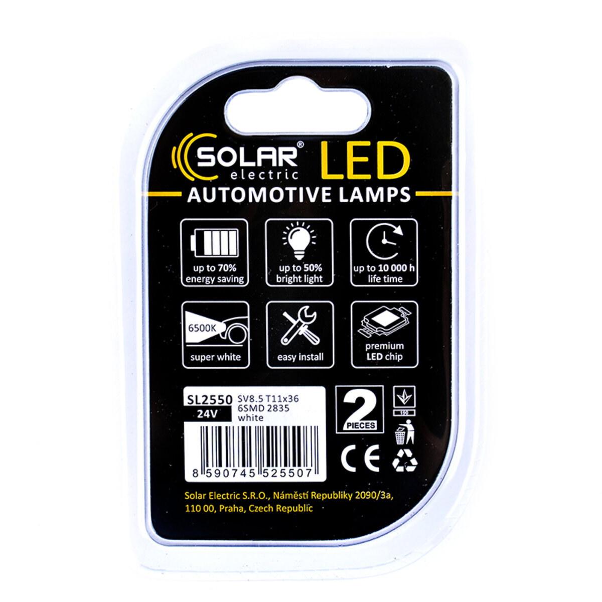 LED автолампа Solar 24V SV8.5 T11x36 6SMD white, 2шт (SL2550) дивитися фото №2