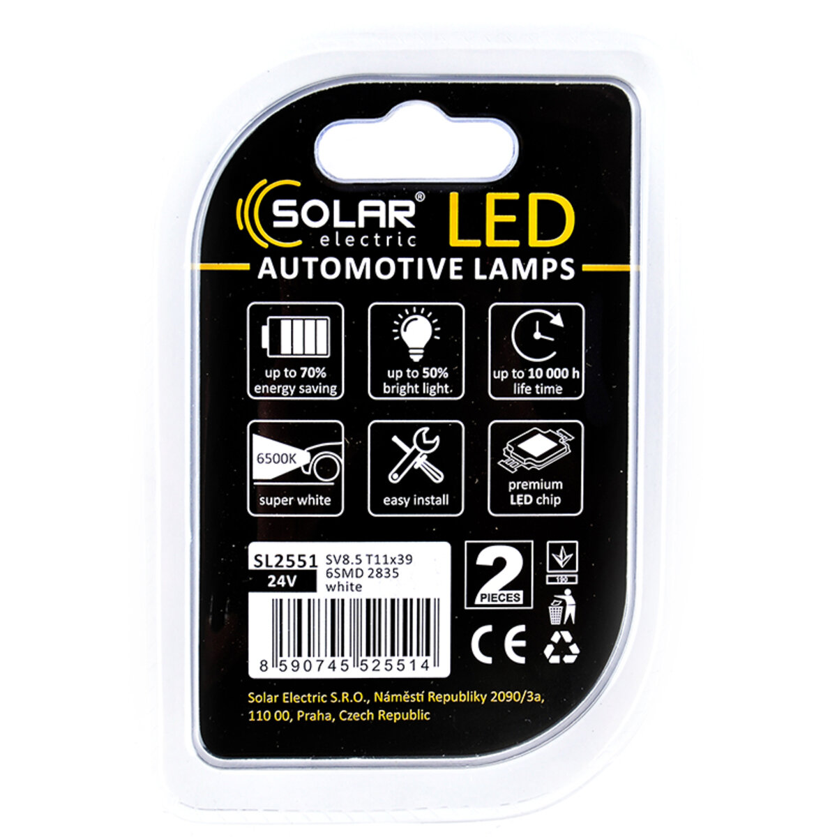 LED автолампа Solar 24V SV8.5 T11x39 6SMD white, 2шт (SL2551) дивитися фото №2