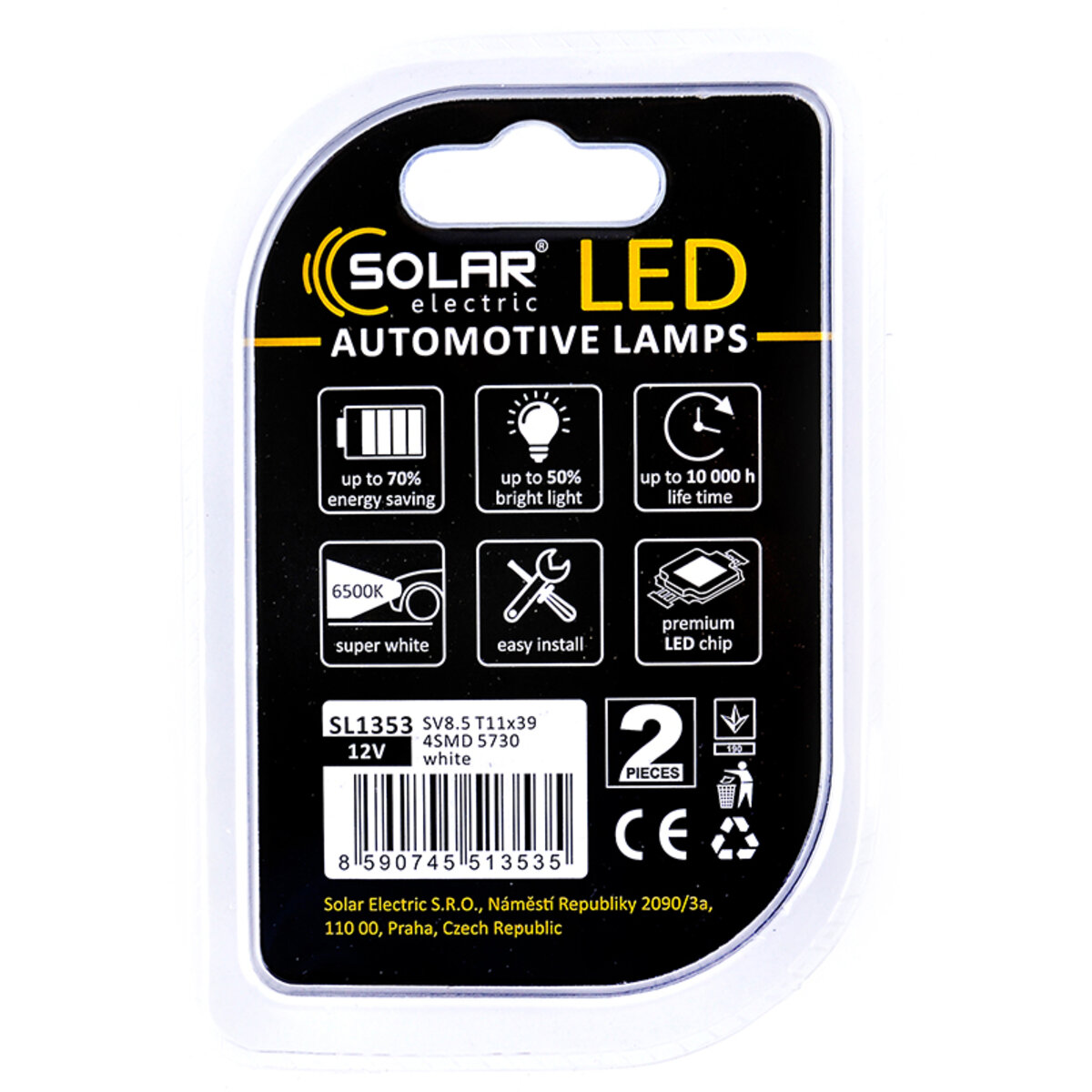 LED автолампа Solar 12V SV8.5 T11x39 4SMD white, 2шт (SL1353) дивитися фото №2