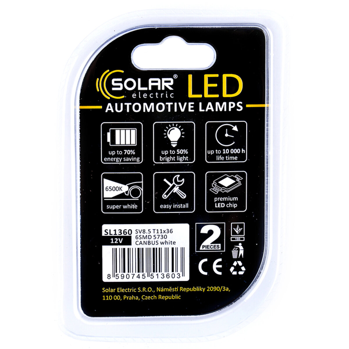 LED автолампа Solar 12V SV8.5 T11x36 6SMD white, 2шт SL1360 (SL1360) дивитися фото №2