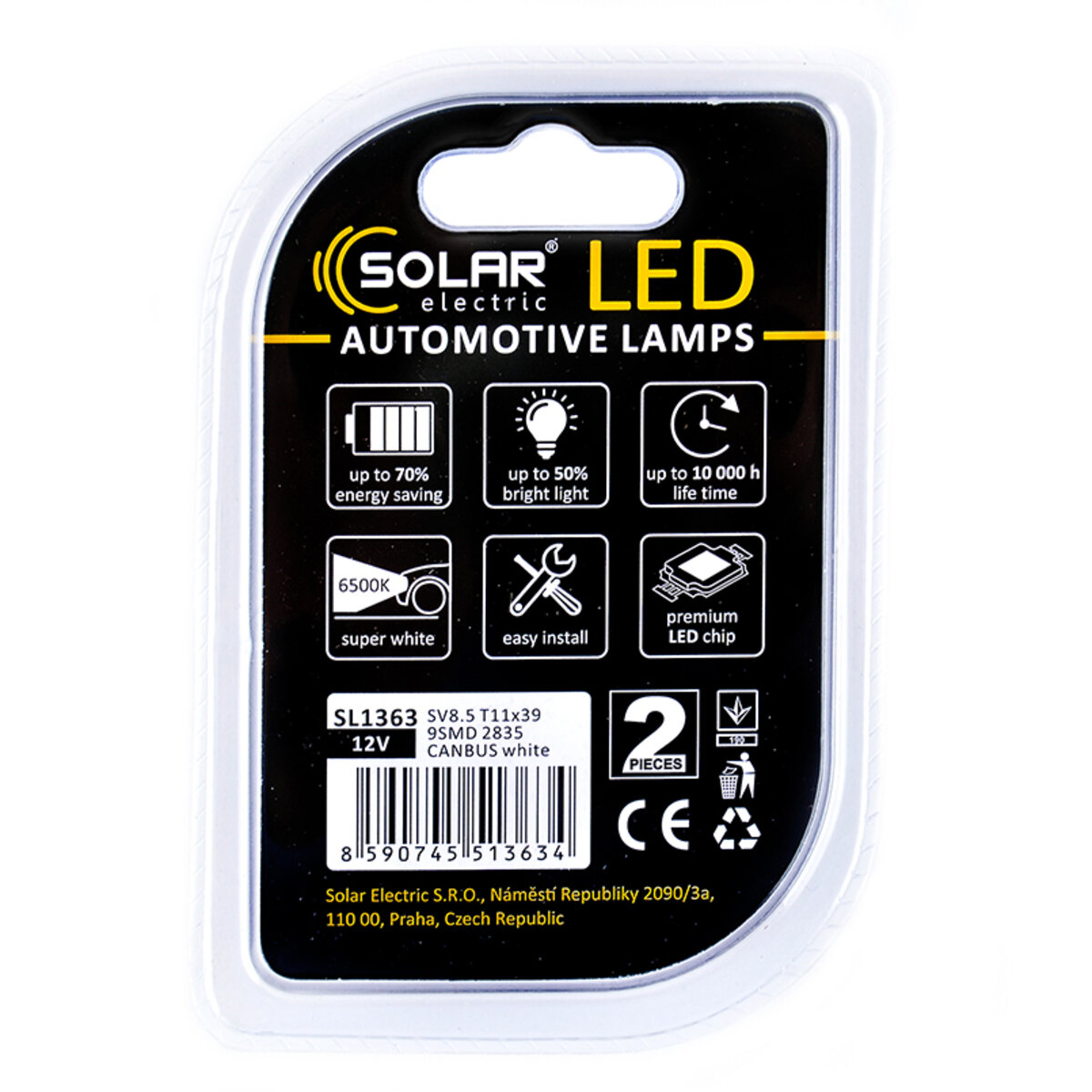 LED автолампа Solar 12V SV8.5 T11x39 9SMD white, 2шт (SL1363) дивитися фото №2
