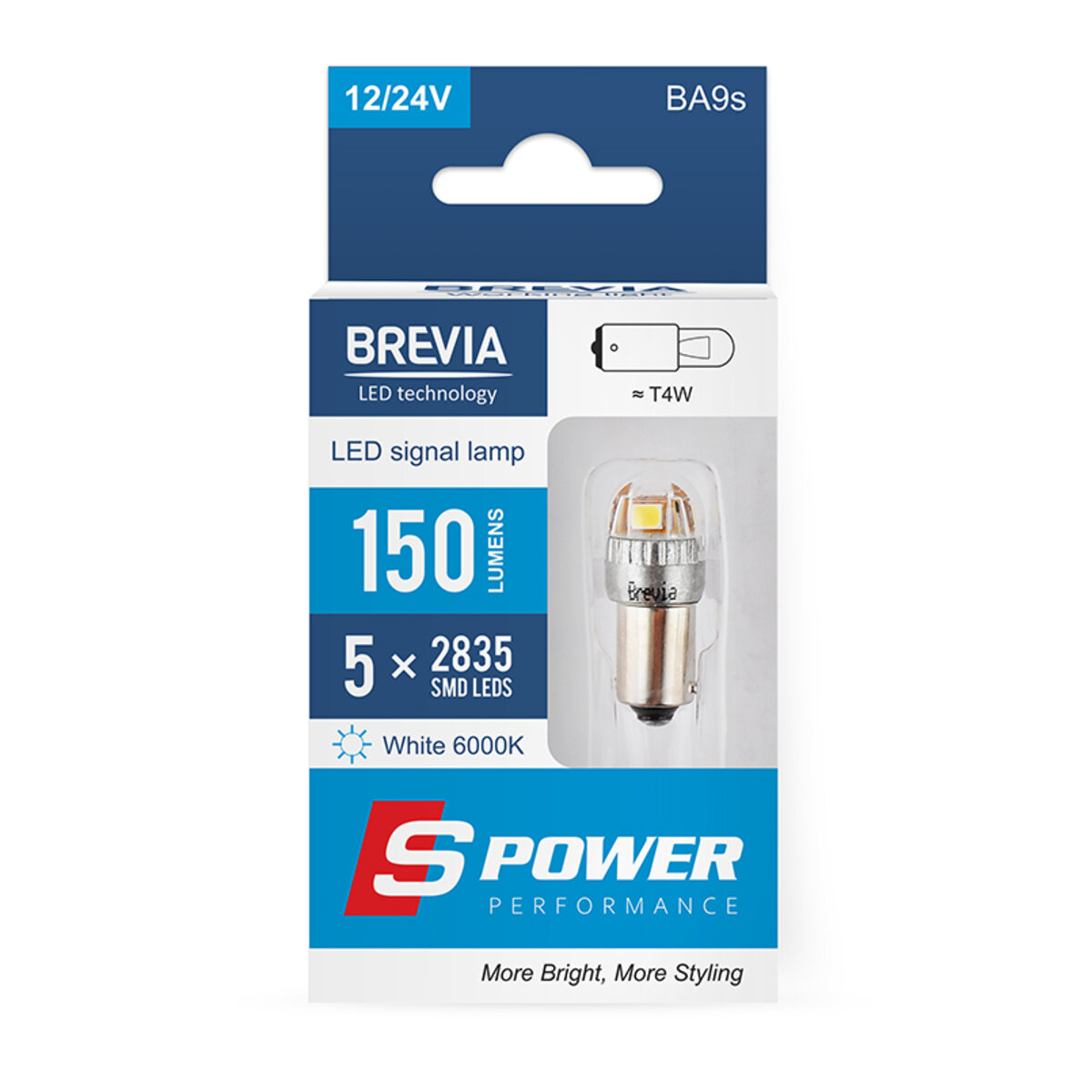 LED автолампа Brevia S-Power T4W 150Lm 5x2835SMD 12/24V CANbus, 2шт (10219X2) дивитися фото №1