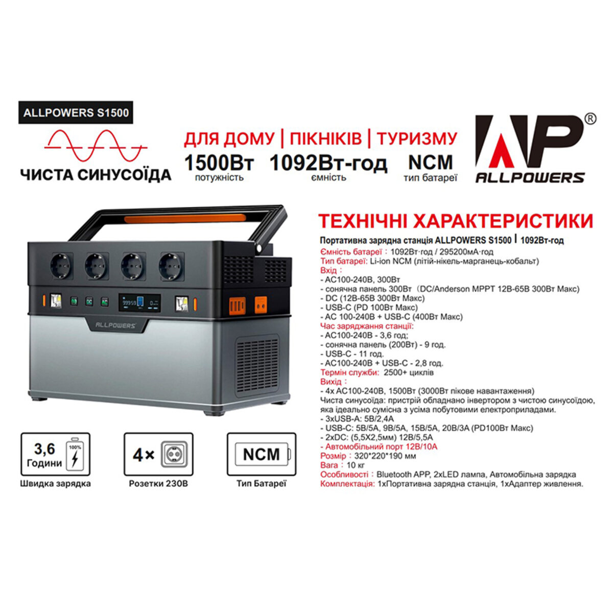 Портативна зарядна станція ALLPOWERS S1500 (AP-SS-008 (S1500)) дивитися фото №5