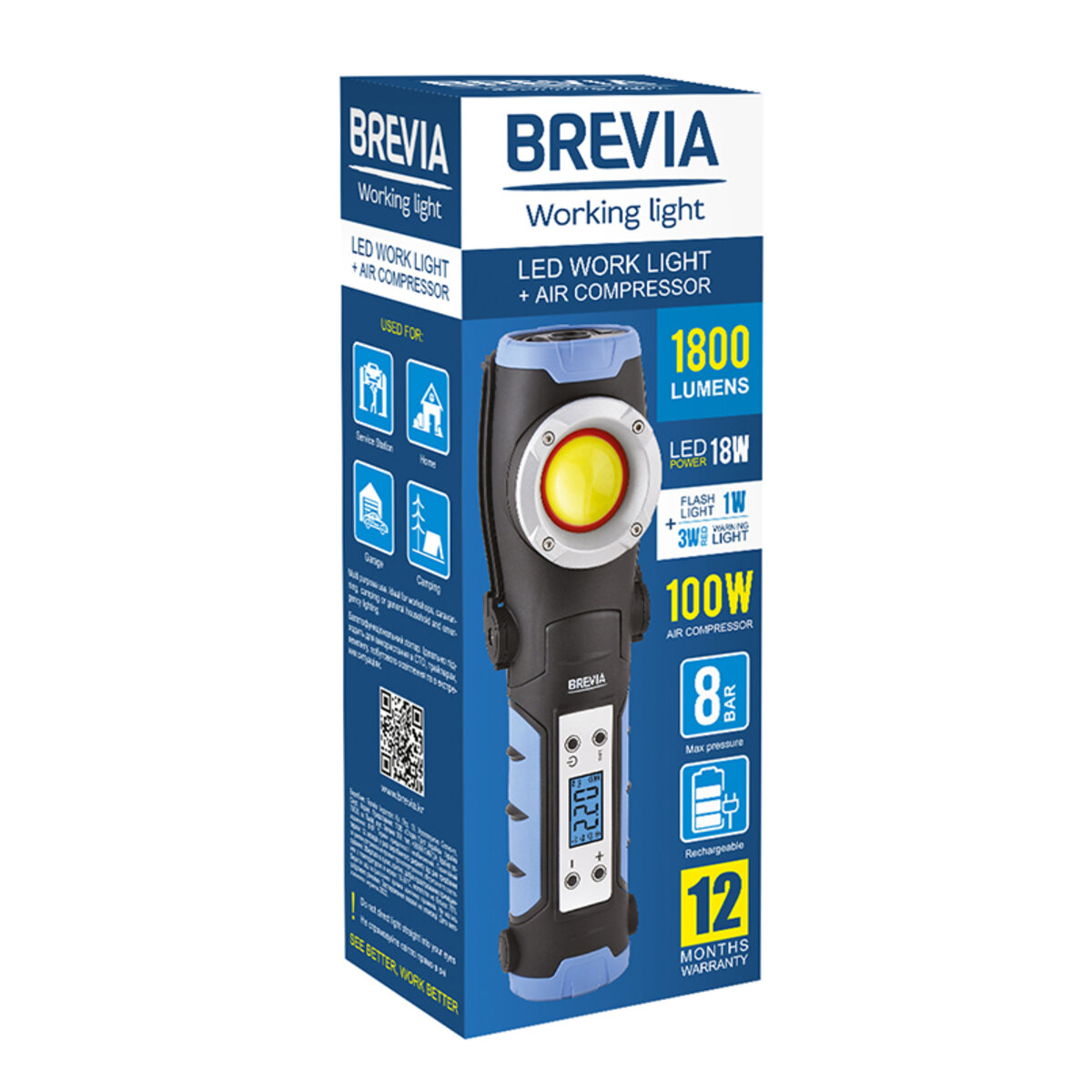 Інспекційна лампа Brevia LED 18 W 1800 lm + компресор 100 W 7800 mAh type-C  (11450) дивитися фото №2