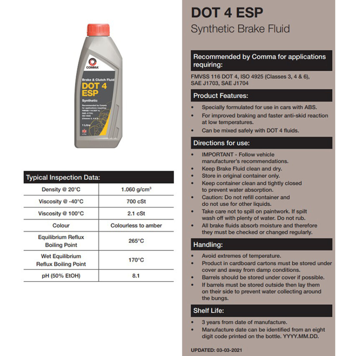 Гальмівна рідина Comma DOT 4 ESP BRAKE FLUID 1л (BF4ESP1L) дивитися фото №2
