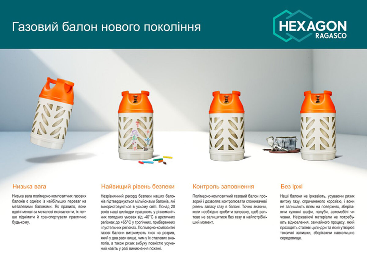 Полімерно-композитний газовий балон Hexagon Ragasco 18,2л (HR18.2L) дивитися зображення №5