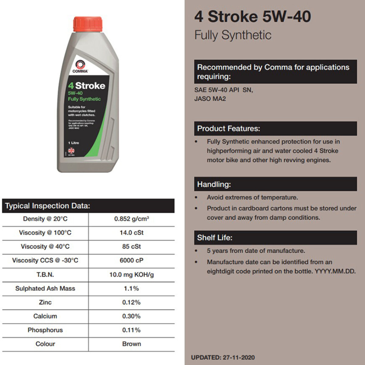 Чотиритактне масло Comma TWO WHEEL 4T 5W-40 FULLY SYN 1л (FSTFS1L) дивитися фото №2