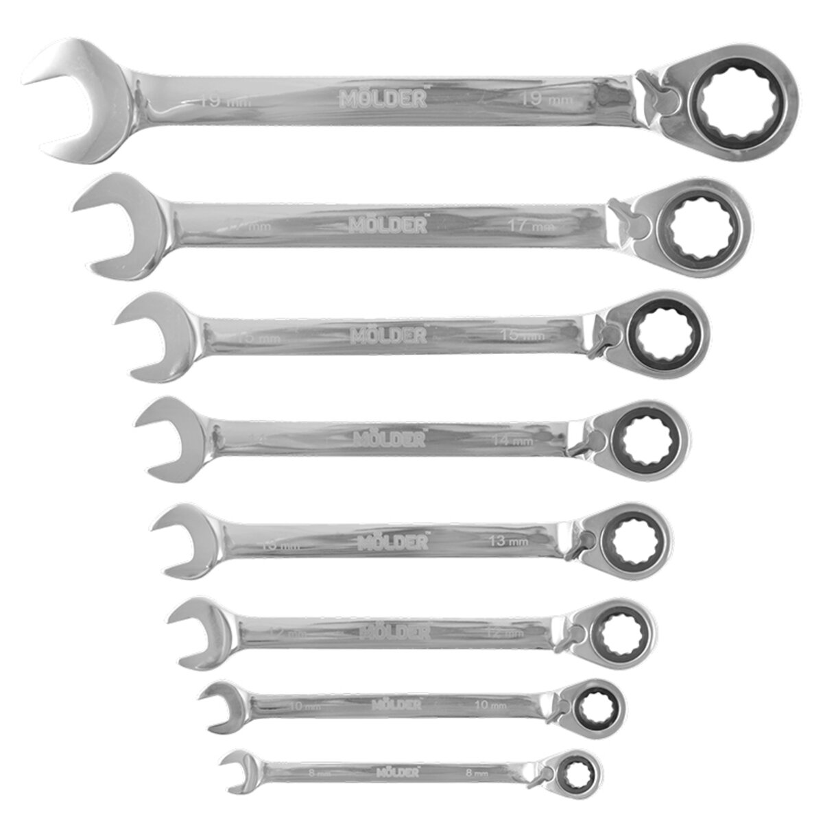 Набір ключів Molder CR-V (8-10-12-13-14-15-17-19мм), 8шт (MT59108) дивитися фото №2