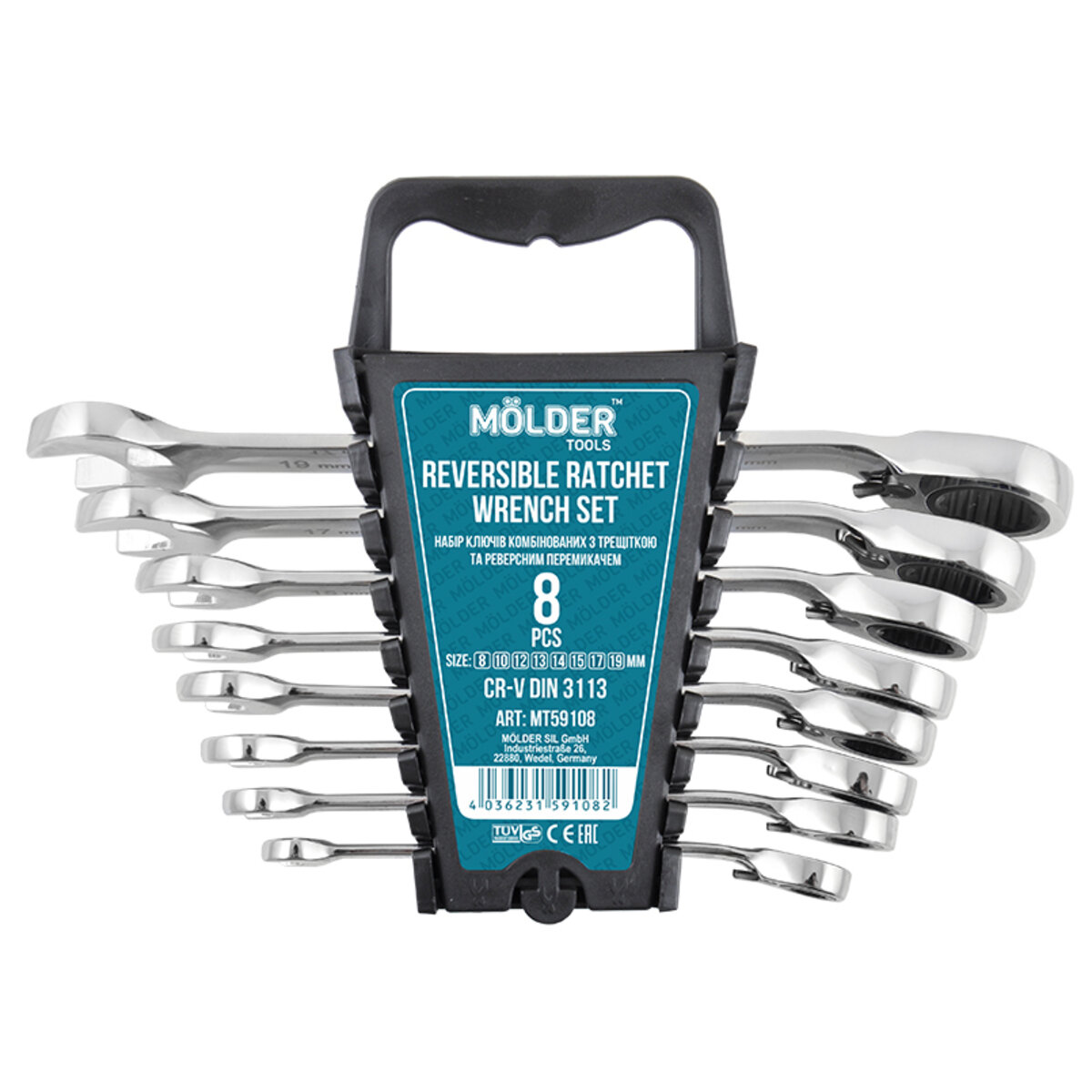 Набір ключів Molder CR-V (8-10-12-13-14-15-17-19мм), 8шт (MT59108) дивитися фото №1