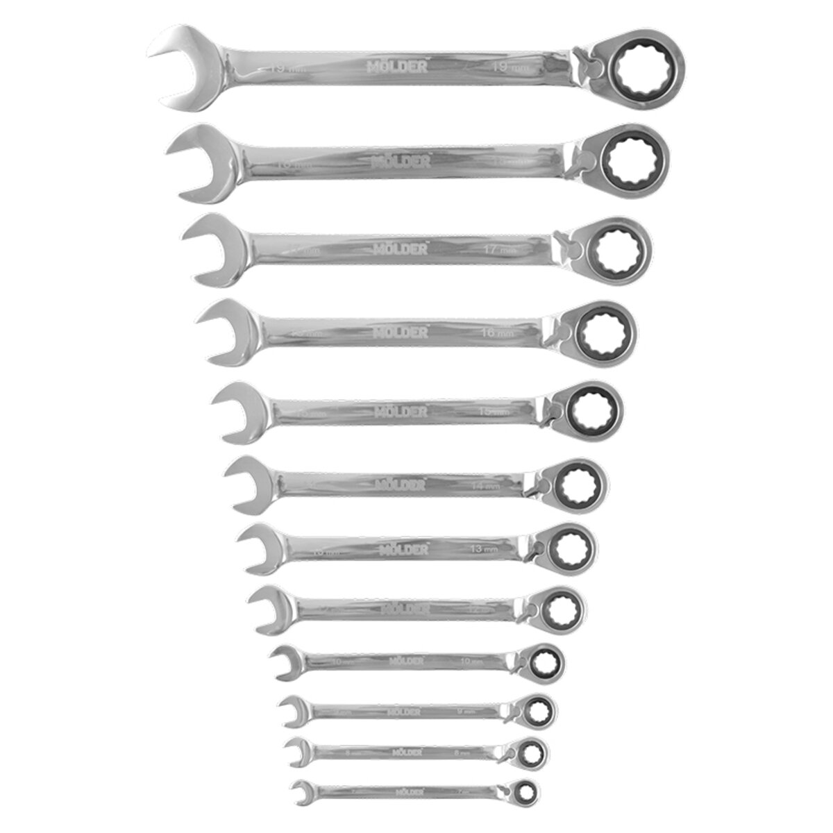 Набір ключів Molder CR-V (7-8-9-10-12-13-14-15-16-17-18-19мм), 12шт (MT59112) дивитися фото №2