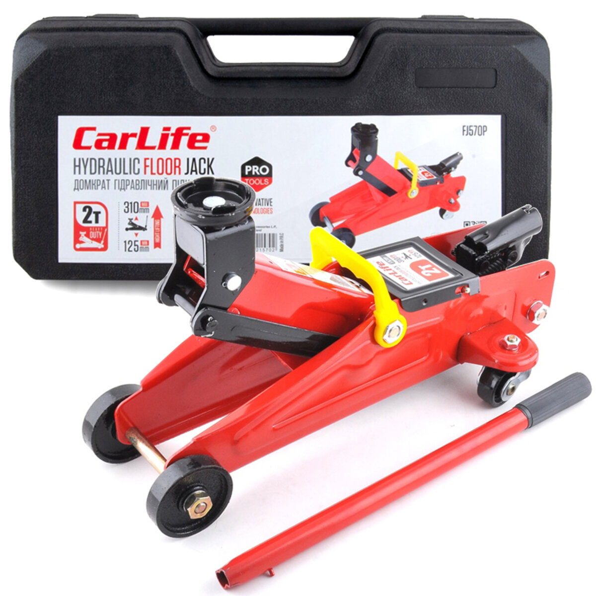 Домкрат підкатний CarLife 2т 125-310мм у кейсі FJ570P (FJ570P) дивитися фото №1