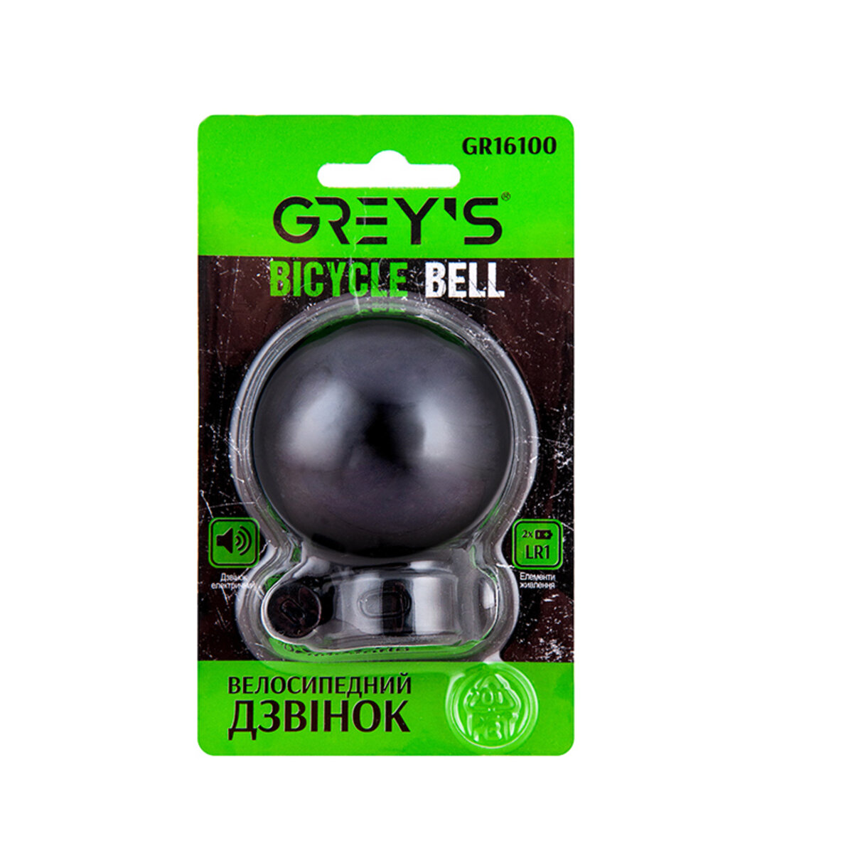 Велосипедный звонок Greys электрический 1хLR1 (нет в комплекте) крепления в комплекте (GR16100) смотреть фото №1