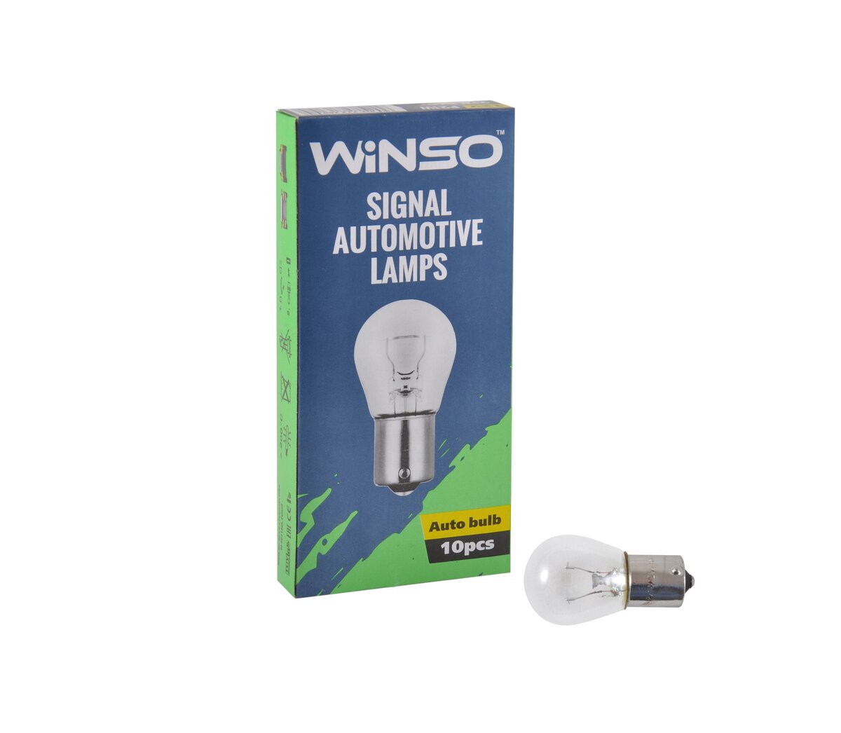 Лампа розжарювання Winso 12V P21W 21W BA15s, 10шт (713100) дивитися фото №1