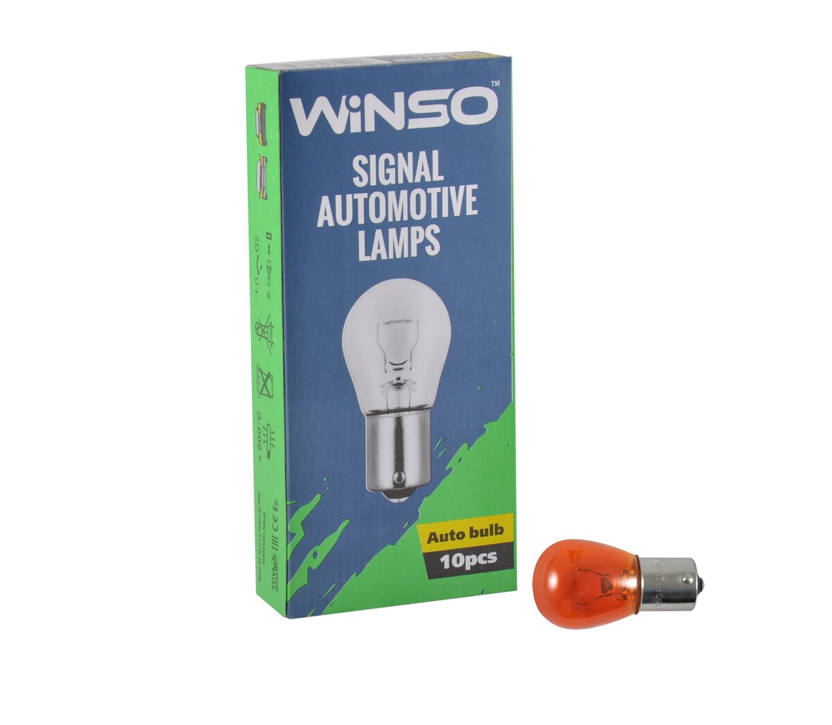 Лампа розжарювання Winso 12V PY21W 21W BA15s Amber, 10шт (713120) дивитися фото №1