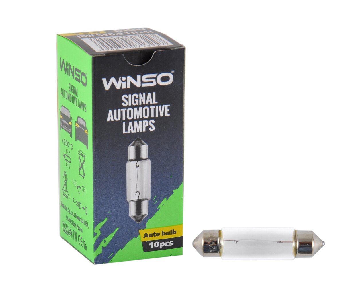 Лампа розжарювання Winso 12V C10W 10W SV8.5 T11x41, 10шт (713220) дивитися фото №1