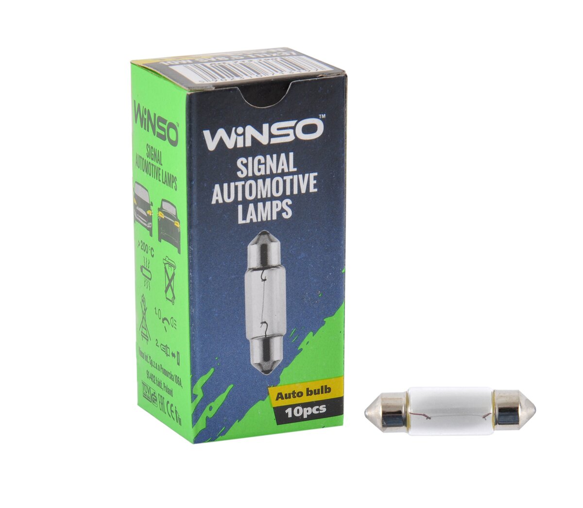 Лампа розжарювання Winso 12V C10W 10W SV8.5 T11x37, 10шт (713190) дивитися фото №1