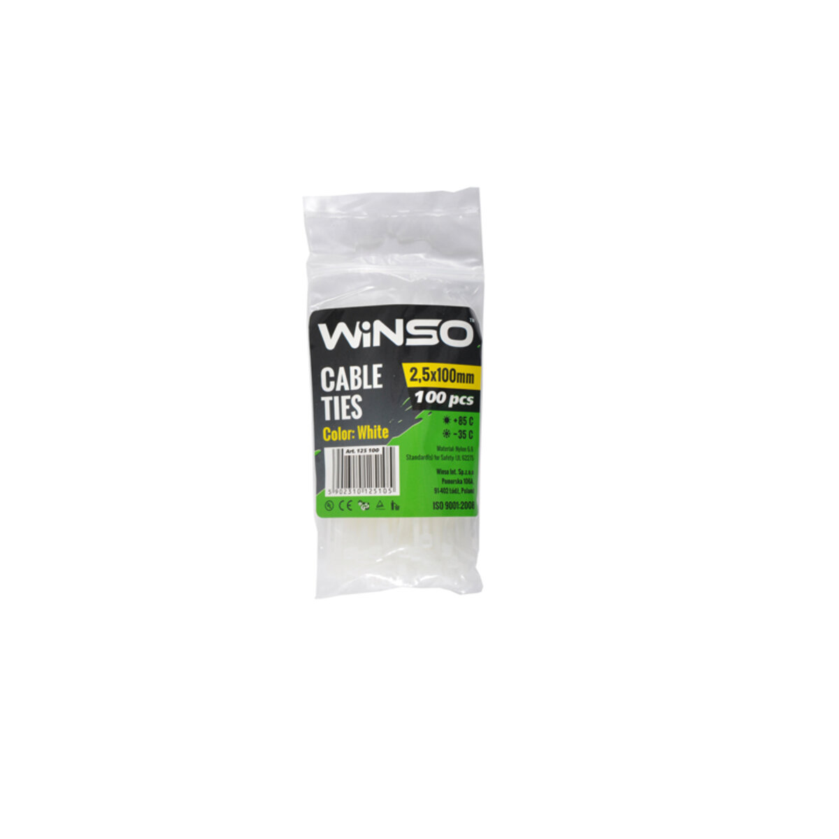 Хомуты Winso пластиковые белие 2,5x100, 100шт (125100) смотреть фото №1