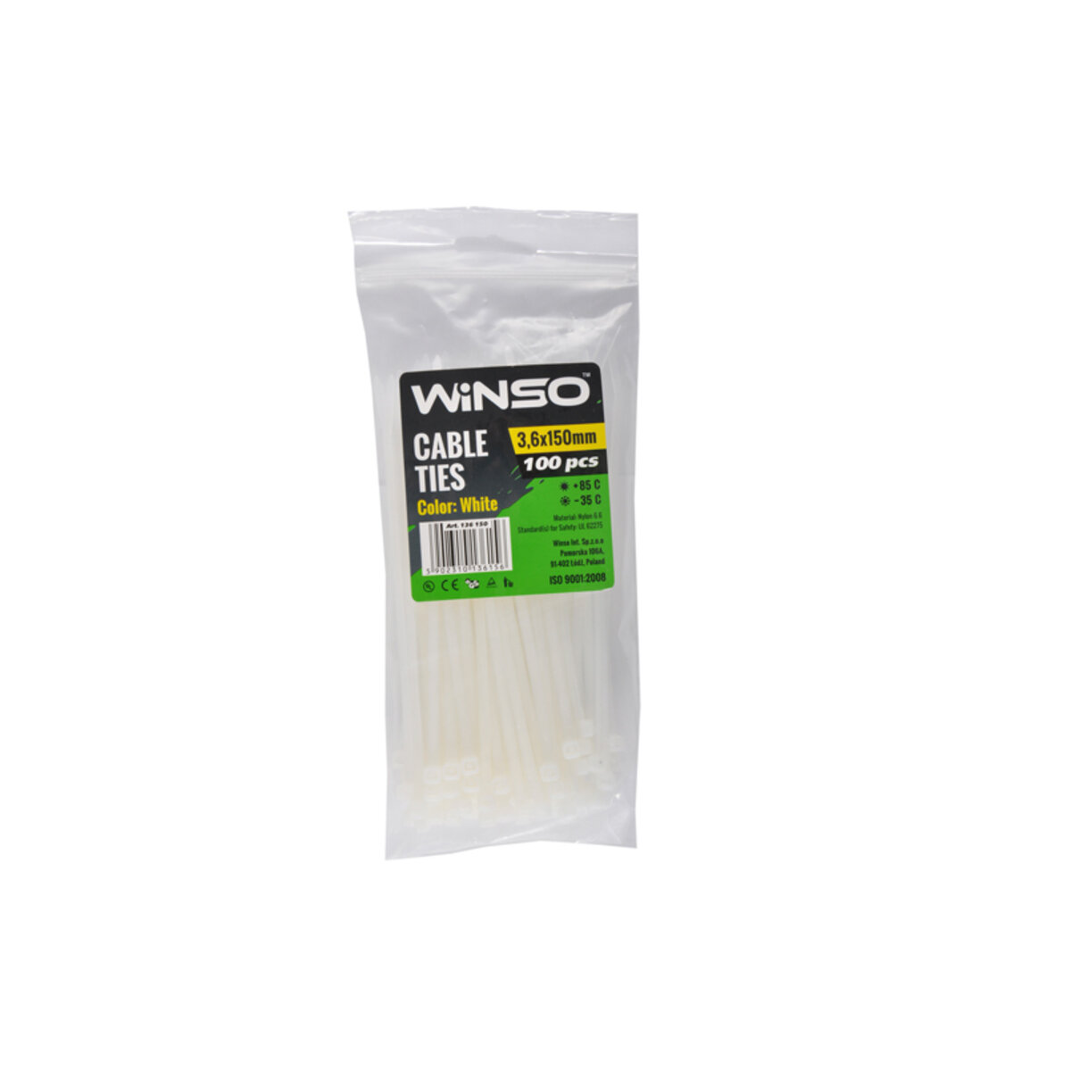 Хомуты Winso пластиковые белие 3,6x150, 100шт (136150) смотреть фото №1