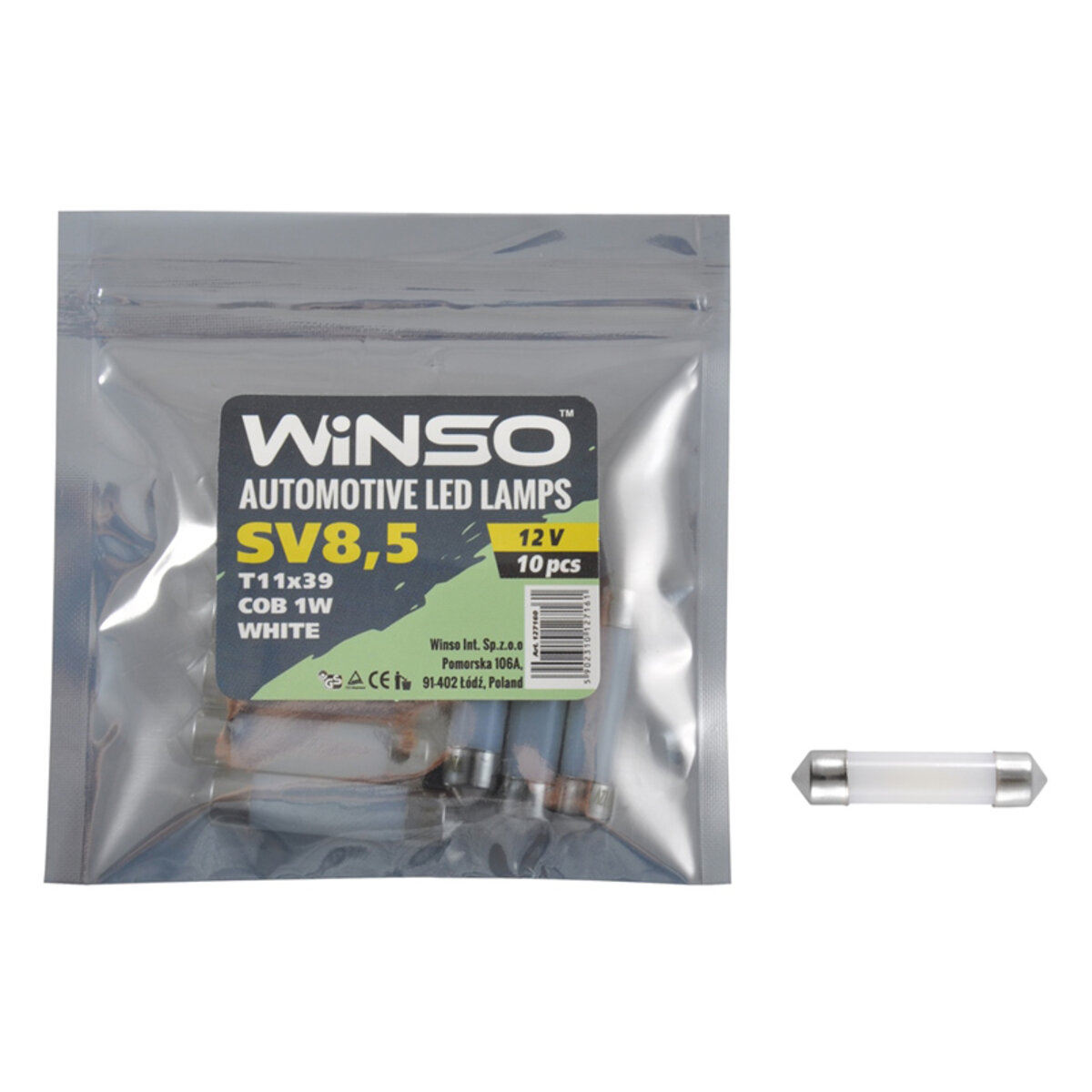 LED автолампа Winso 12V COB SV8.5 T11x39, 10шт 127160 (127160) дивитися фото №1