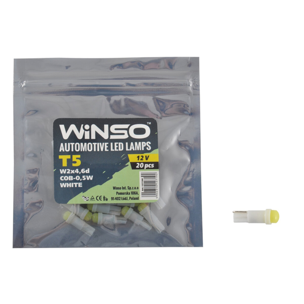 LED автолампа Winso 12V COB T5 W2x4.6d, 20шт (127190) дивитися фото №1