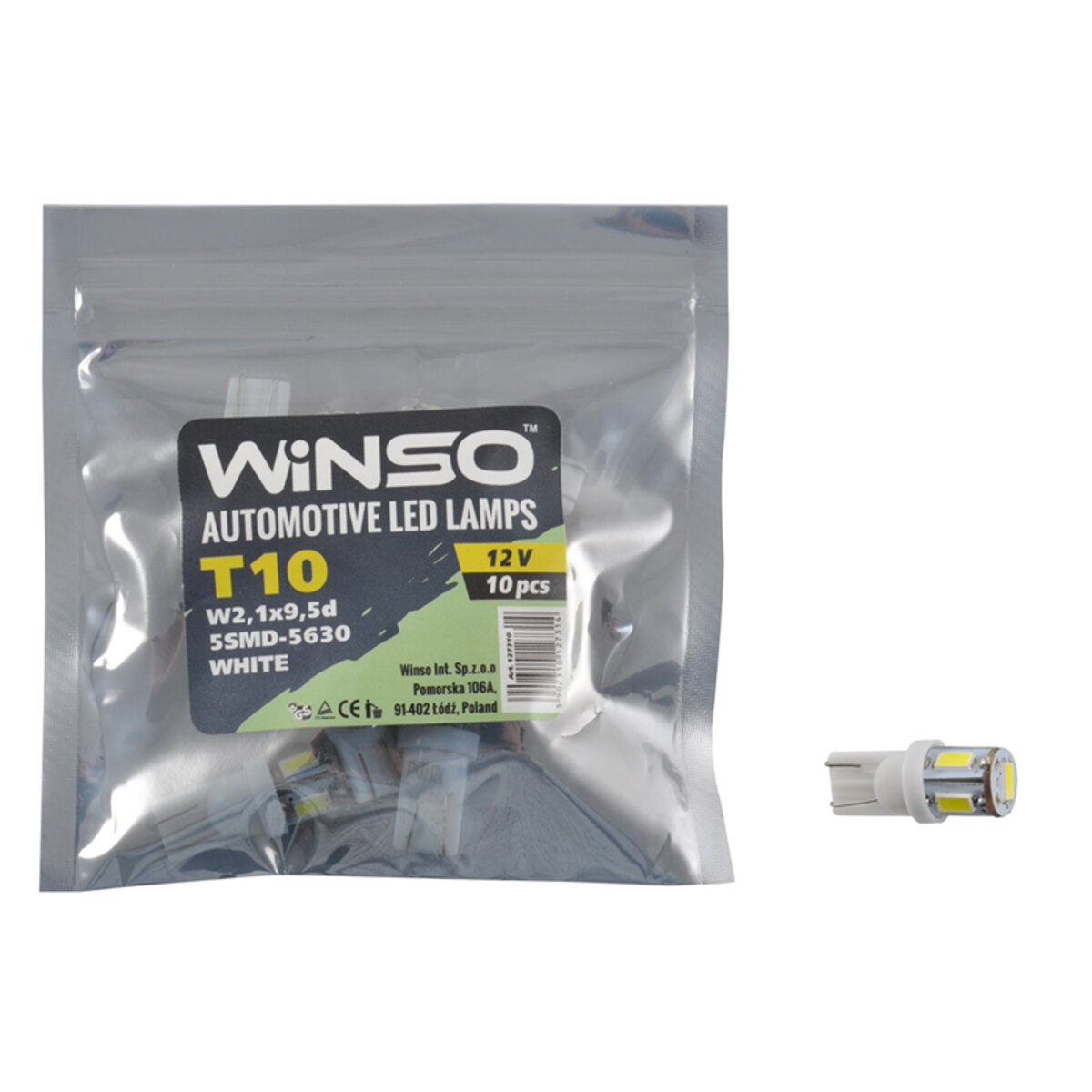 LED автолампа Winso 12V SMD T10 W2.1x9.5d, 10шт 127310 (127310) дивитися фото №1