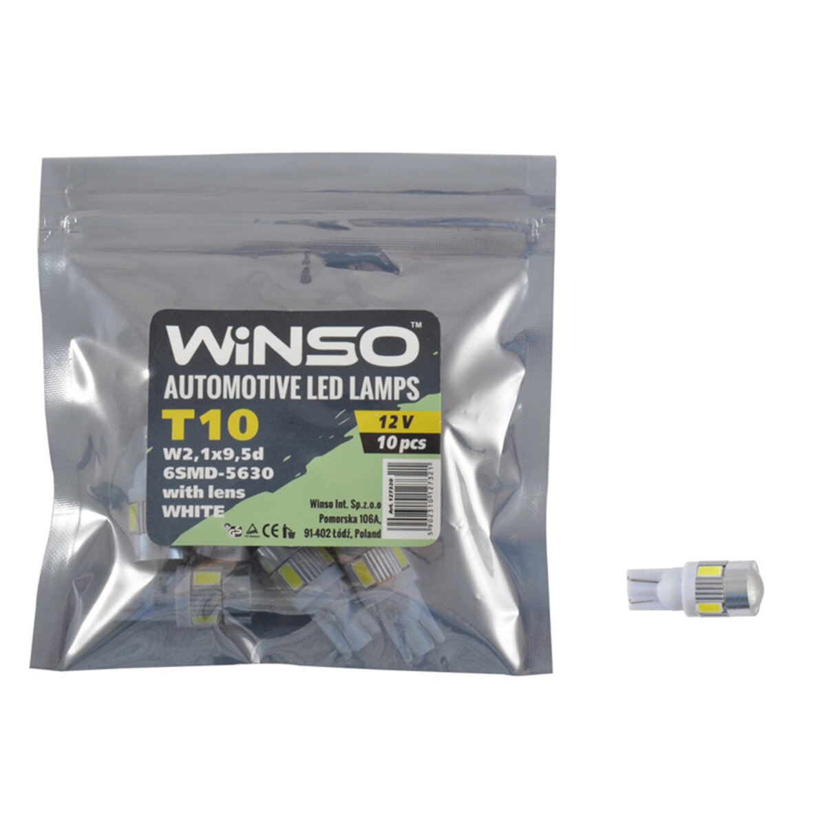 LED автолампа Winso 12V SMD T10 W2.1x9.5d, 10шт 127320 (127320) дивитися фото №1