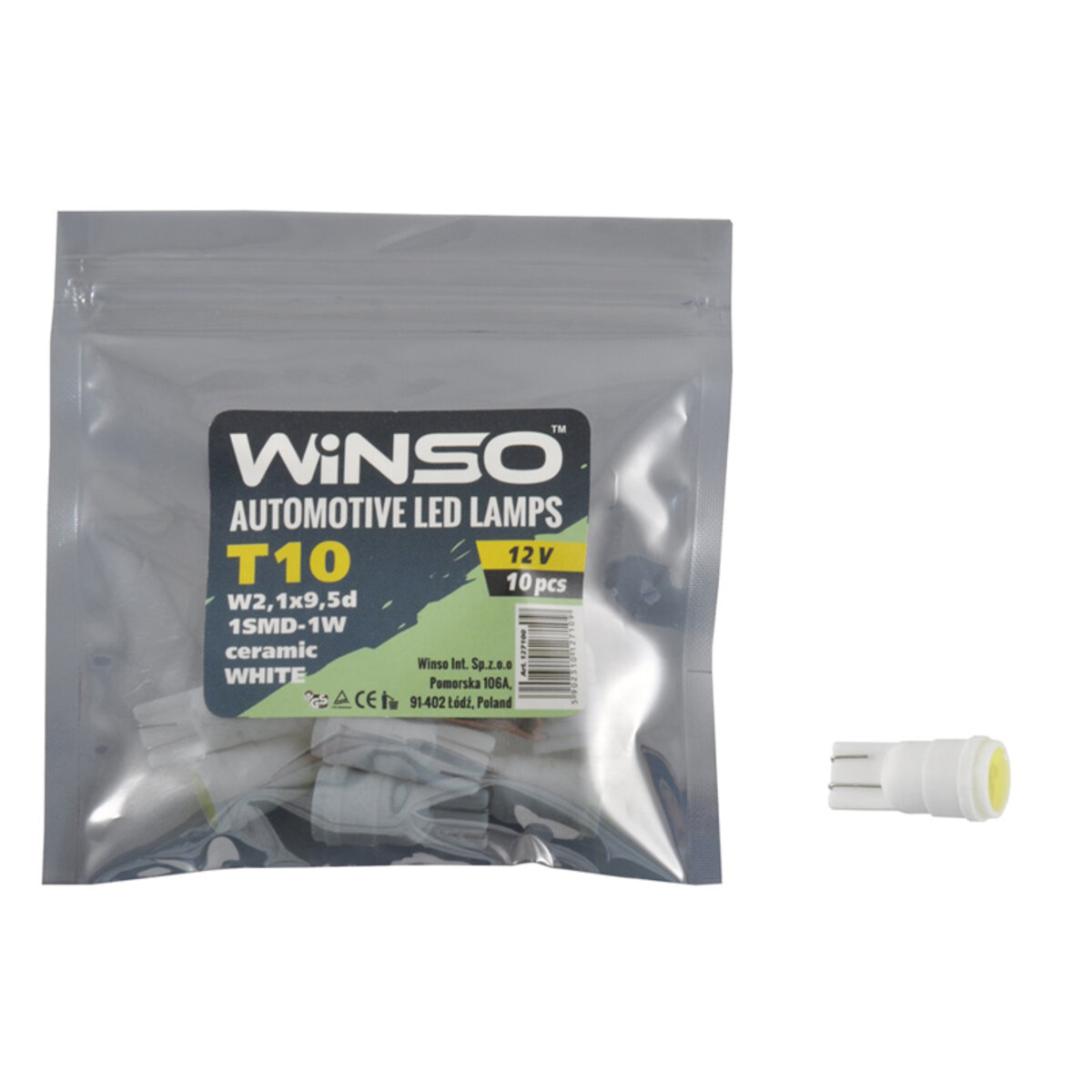 LED автолампа Winso 12V SMD T10 W2.1x9.5d, 10шт 127100 (127100) дивитися фото №1