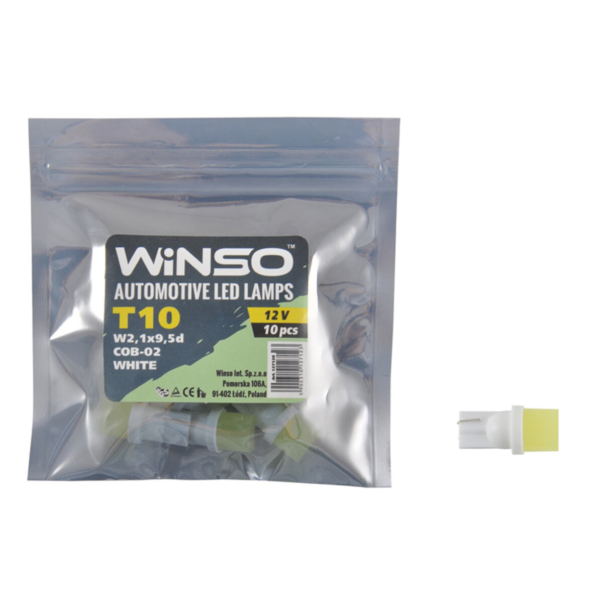 LED автолампа Winso 12V SMD T10 W2.1x9.5d, 10шт 127120 (127120) дивитися фото №1