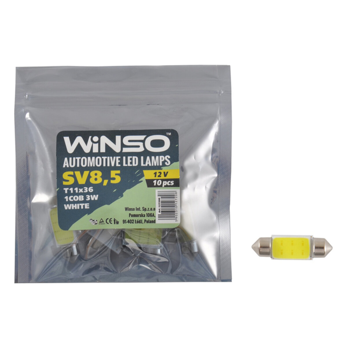 LED автолампа Winso 12V COB SV8.5 T11x36, 10шт 127200 (127200) дивитися фото №1