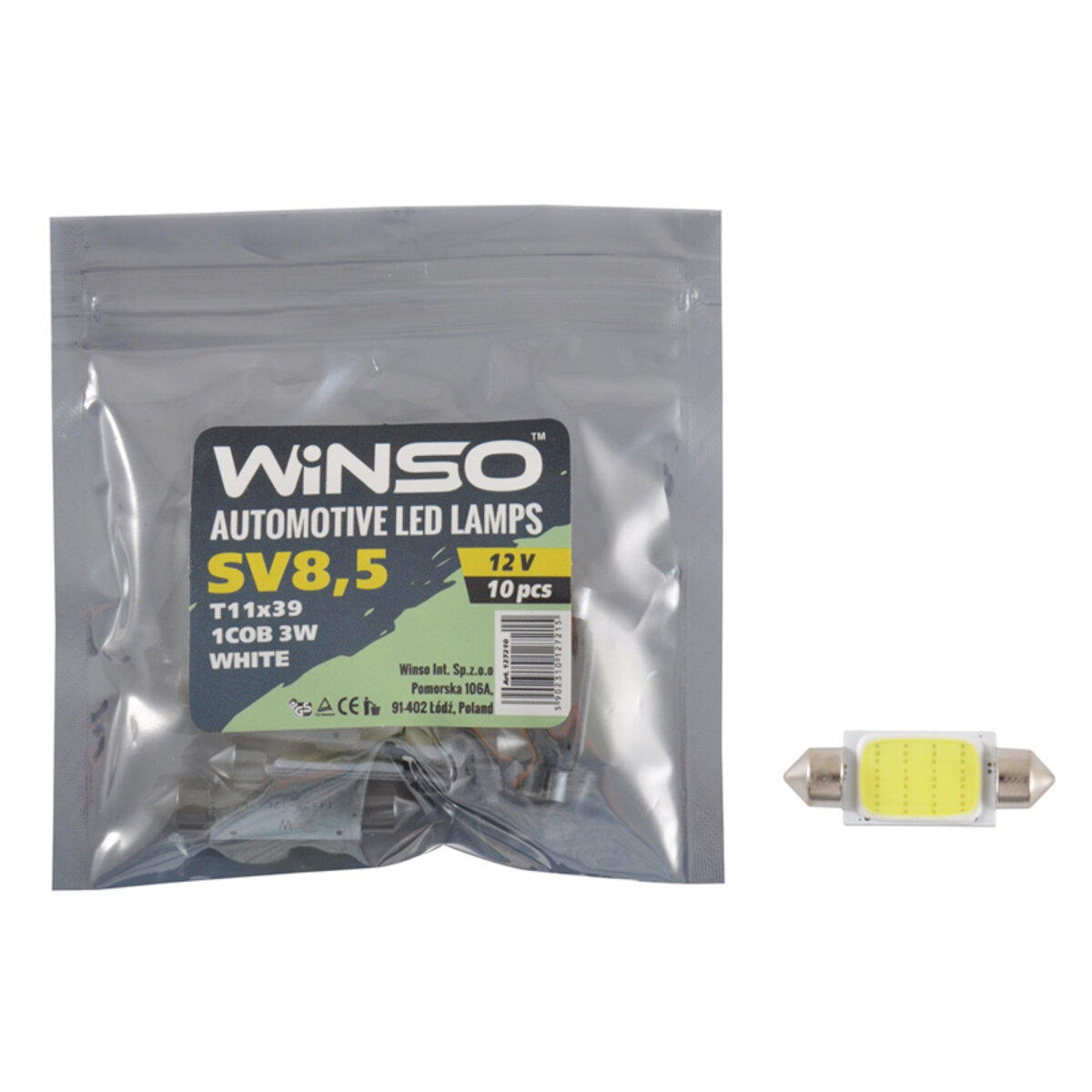 LED автолампа Winso 12V COB SV8.5 T11x39, 10шт 127210 (127210) дивитися фото №1