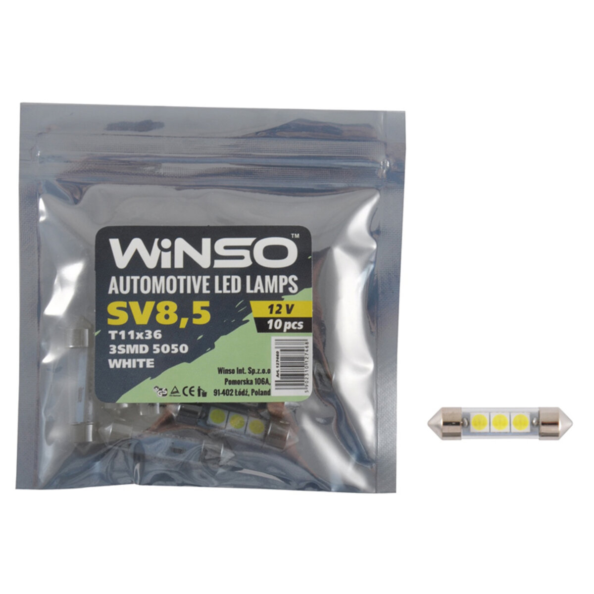 LED автолампа Winso 12V SMD SV8.5 T11x36, 10шт 127460 (127460) дивитися фото №1