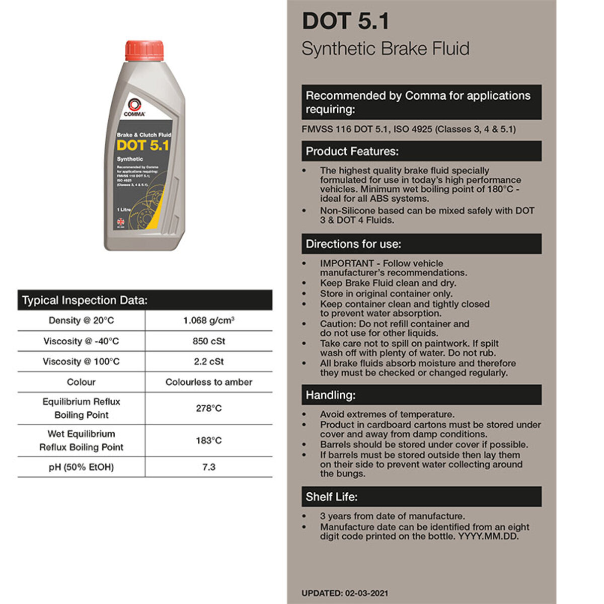 Гальмівна рідина Comma DOT 5.1 BRAKE FLUID 5л (BF55L) дивитися фото №2