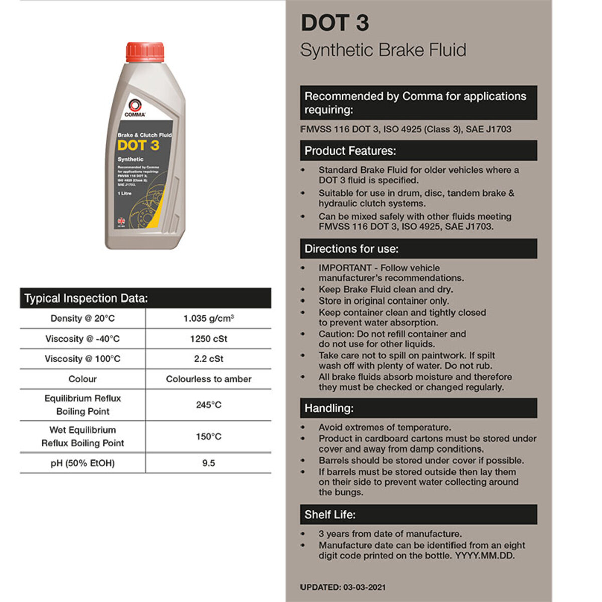 Гальмівна рідина Comma DOT 3 BRAKE FLUID 1л (BF1L) дивитися фото №2