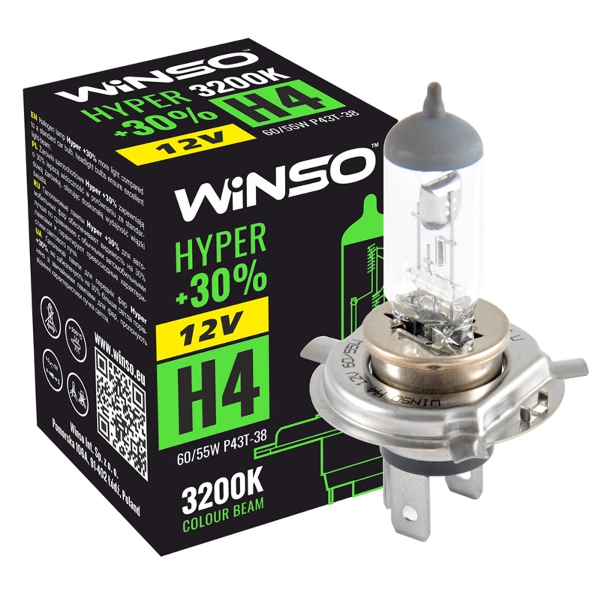 Галогенова лампа Winso H4 12V 60/55W P43t-38 HYPER +30% (712400) дивитися фото №1