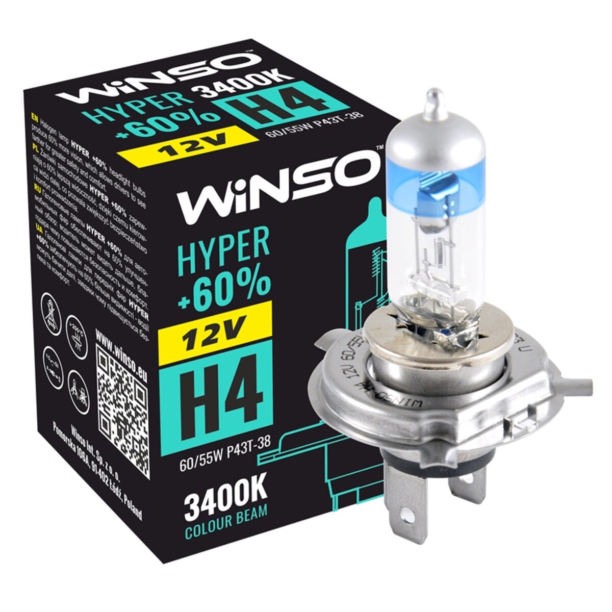 Галогенова лампа Winso H4 12V 60/55W P43t-38 HYPER +60% (712420) дивитися фото №1