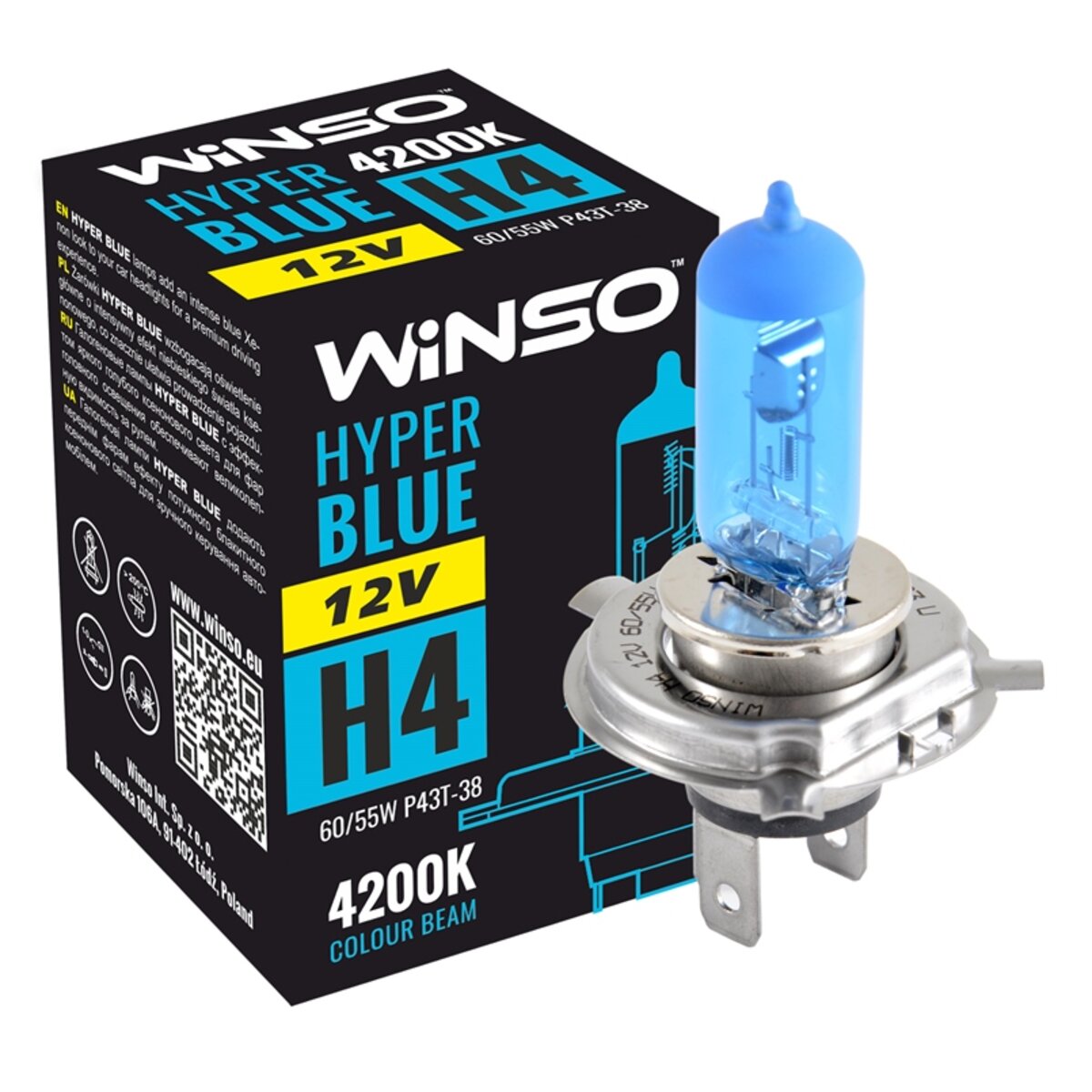 Галогенова лампа Winso H4 12V 60/55W P43t-38 HYPER BLUE 4200K (712440) дивитися фото №1