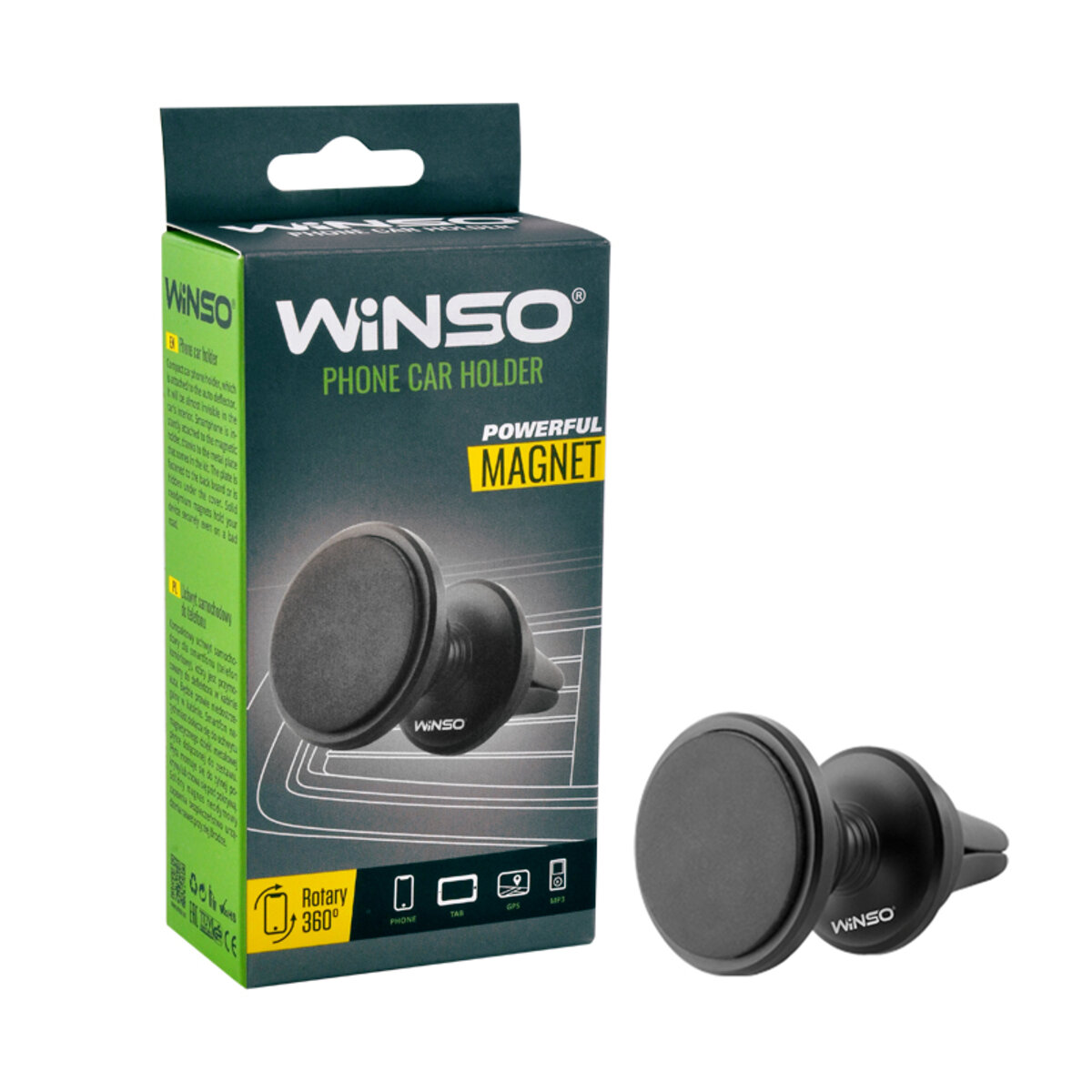 Тримач телефону автомобільний, магнітний на дефлектор з обертальним кулеподібним шарніром (201240) дивитися фото №1