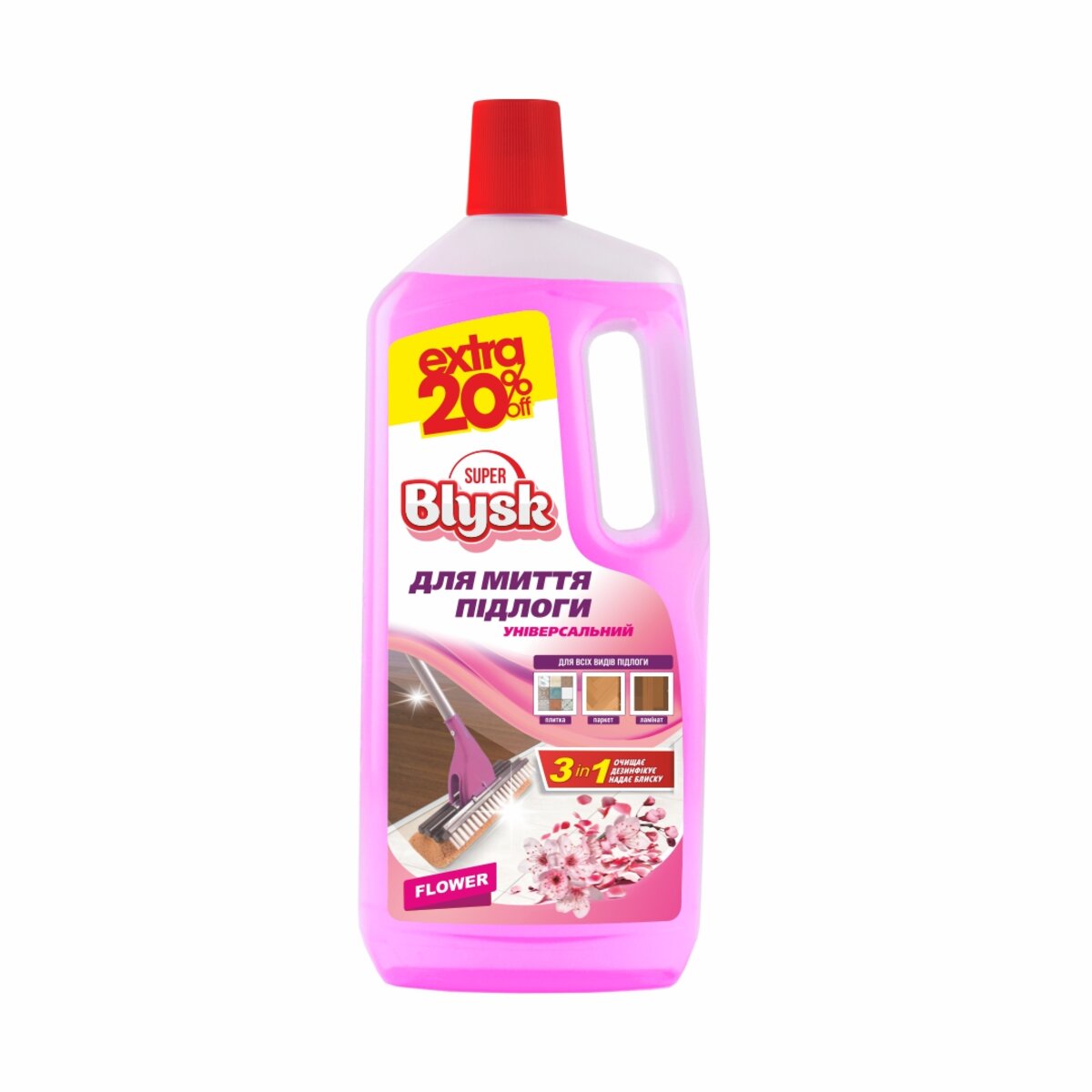 Універсальний засіб для миття підлоги Super Blysk Квітковий, 1,5л (SB51554) дивитися фото №1