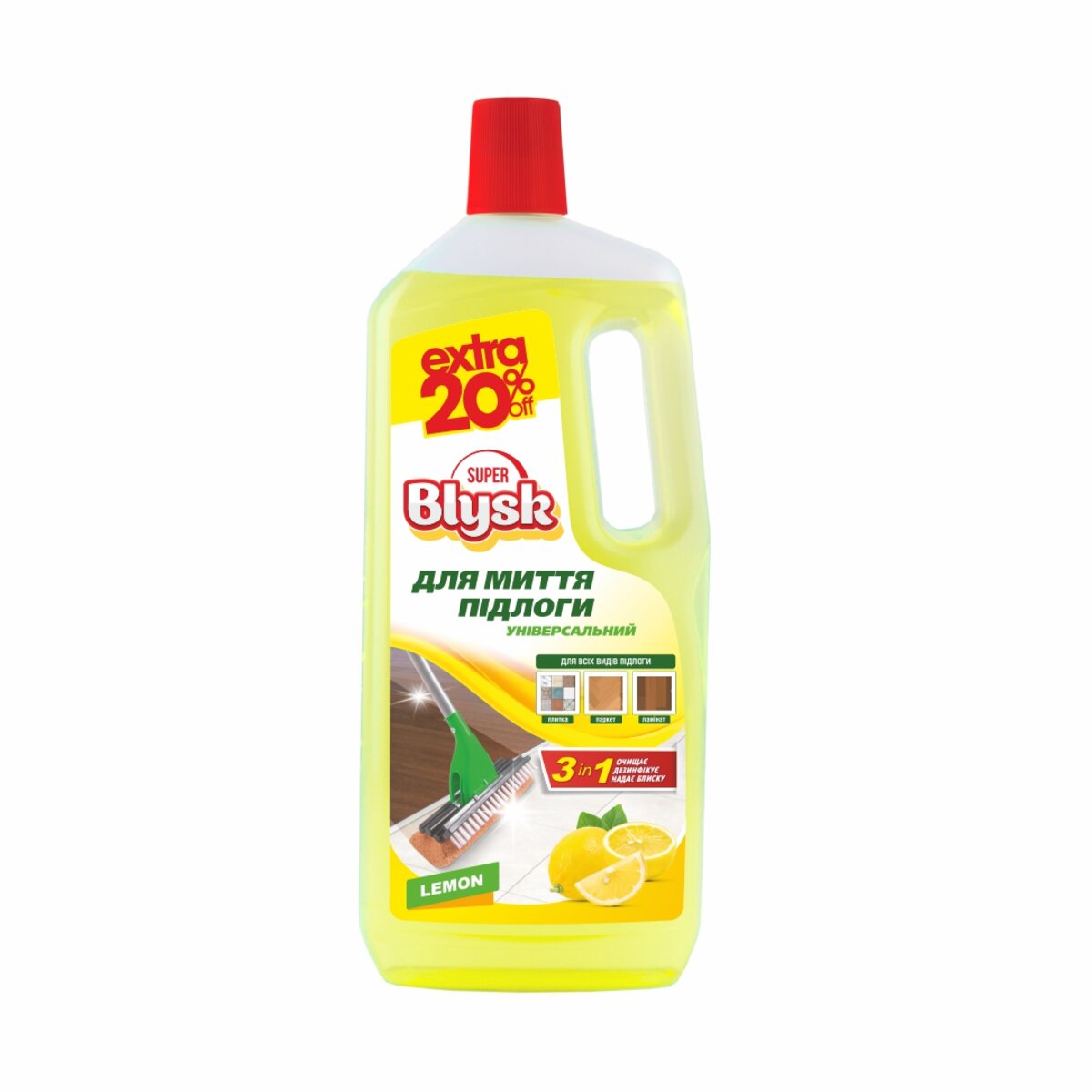 Універсальний засіб для миття підлоги Super Blysk Лимон, 1,5л (SB51578) дивитися фото №1