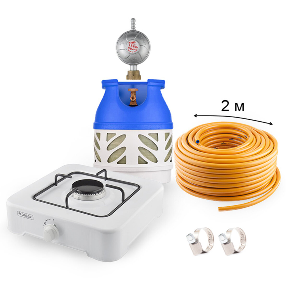 Набір газовий: балон Hexagon 12,5л, редуктор, шланг, портативна плита OR-101, хомути (NC00810) дивитися зображення №1