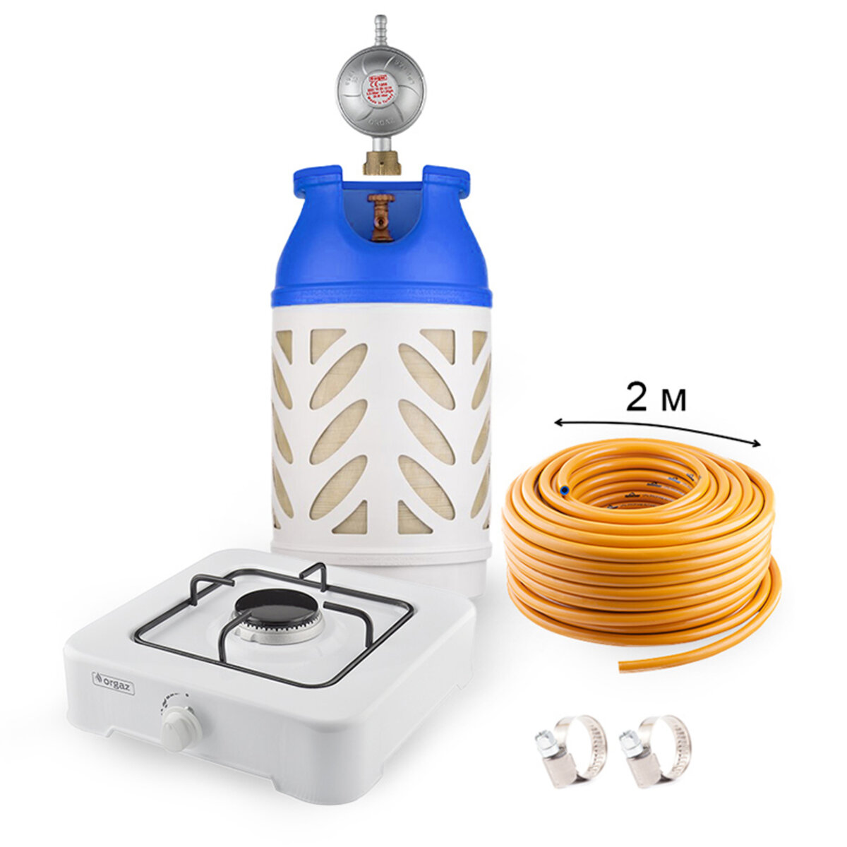 Набір газовий: балон Hexagon 24,5л, редуктор, шланг, портативна плита OR-101, хомути (NC00870) дивитися зображення №1