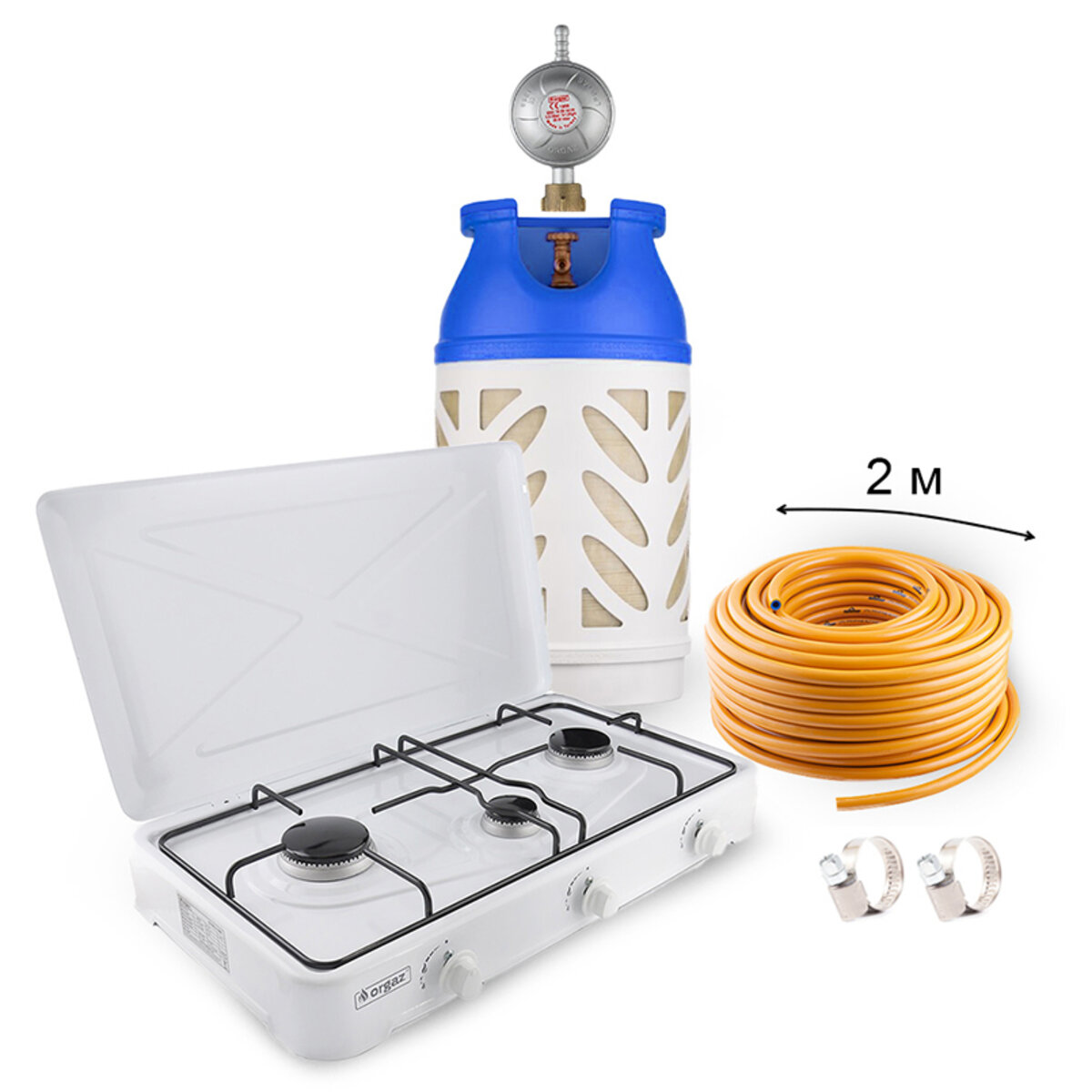 Набір газовий: балон Hexagon 24,5л, редуктор, шланг, портативна плита OR-301, хомути (NC00890) дивитися зображення №1