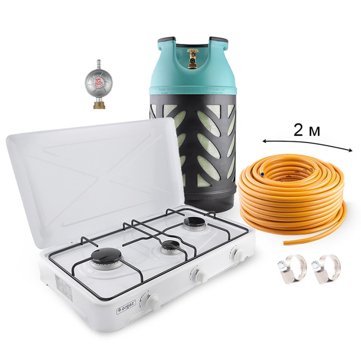 Набір газовий: балон Nord Camp 24,5л, редуктор, шланг, портативна плита OR-301, хомути (NC00960) дивитися зображення №1