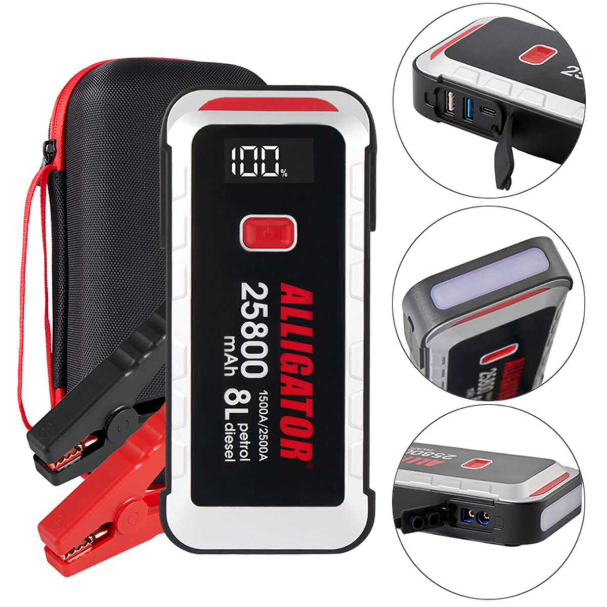 Бустер (пусковий пристрій) Alligator Jump Starter 1500A/2500A 25800mAh зі Smart-клемами (JS847) дивитися фото №6