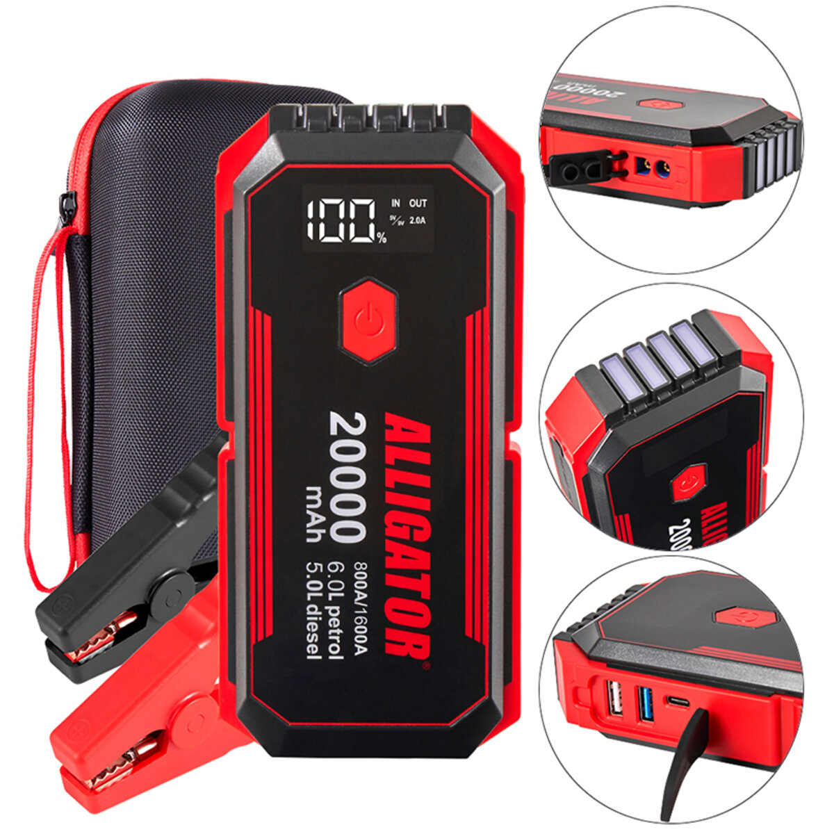 Бустер (пусковий пристрій) Alligator Jump Starter 800A/1600A 20000mAh зі Smart-клемами (JS843) дивитися фото №6