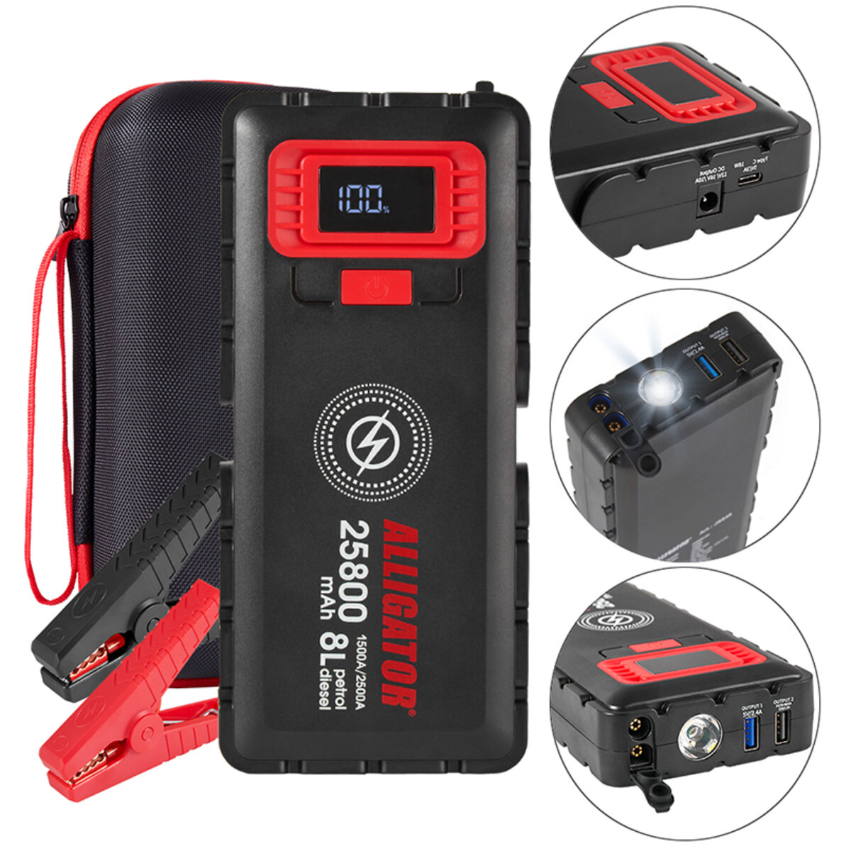 Бустер (пусковий пристрій) Alligator Jump Starter 1500A/2500A 25800mAh зі Smart-клемами та безпровідною зарядкою (JS848) дивитися фото №6